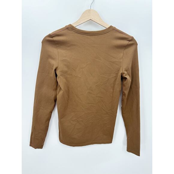 OQQ Shirt Women Size L Brown Long Sleeve Nylon Spandex Fitted Compression Top - Picture 2 of 6